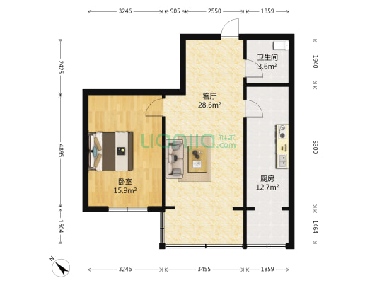 旗凯丽园 1室1厅1卫 77平方