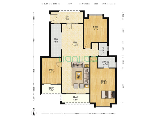 骆驼湾 3室1厅2卫 136平方