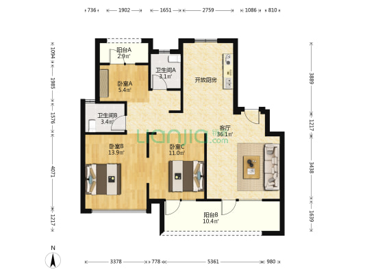 佳园阅山府 3室1厅2卫 104平方