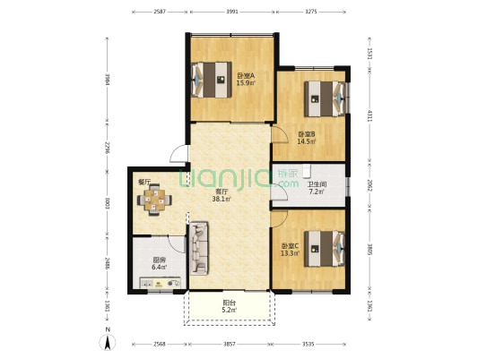 音西综合楼 3室1厅1卫 120平方