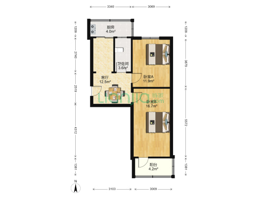 矿机宿舍(胜利街) 2室1厅1卫 62平方