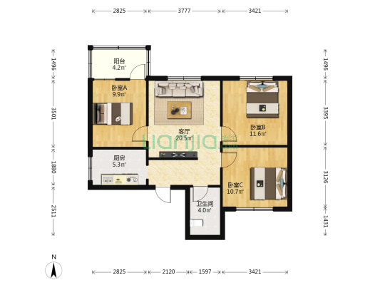 时代公寓 3室1厅1卫 82平方