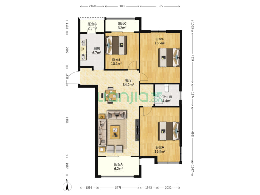 凤凰和美 3室1厅1卫 123平方