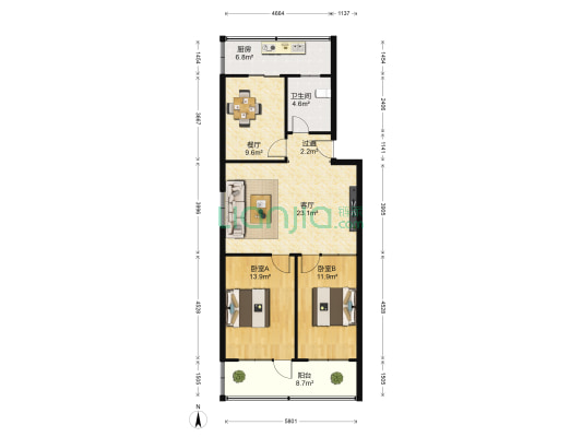 岔路街21号 2室2厅1卫 100平方