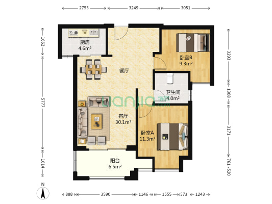半山御景2期 2室1厅1卫 86平方