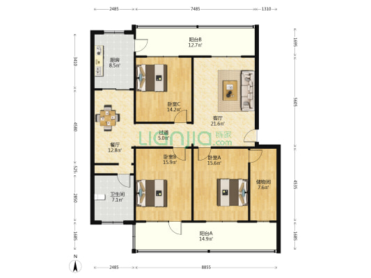 交警宿舍 3室2厅1卫 147平方