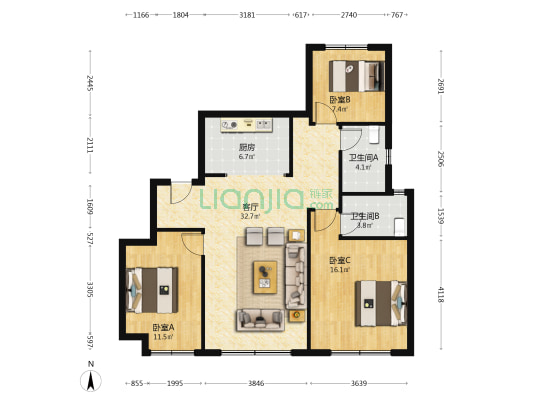 中海云川源境 3室1厅2卫 113平方