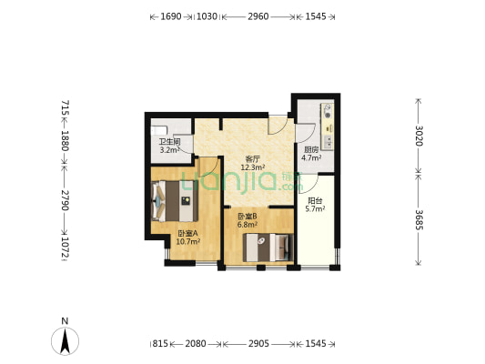 国和园 2室1厅1卫 67平方
