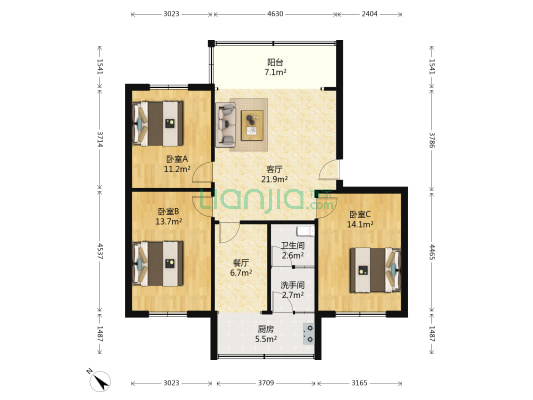 消防支队宿舍 3室2厅2卫 118平方