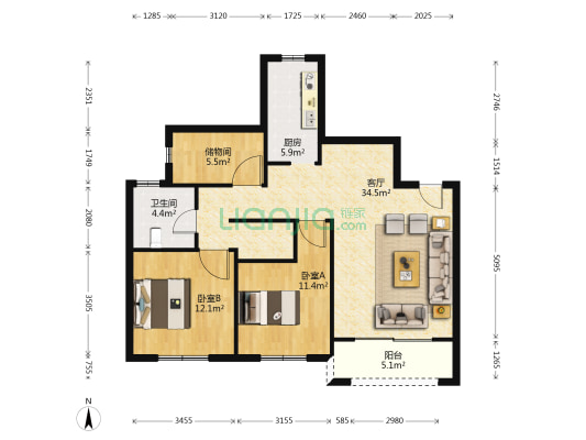 中星海兰苑 2室1厅1卫 101平方
