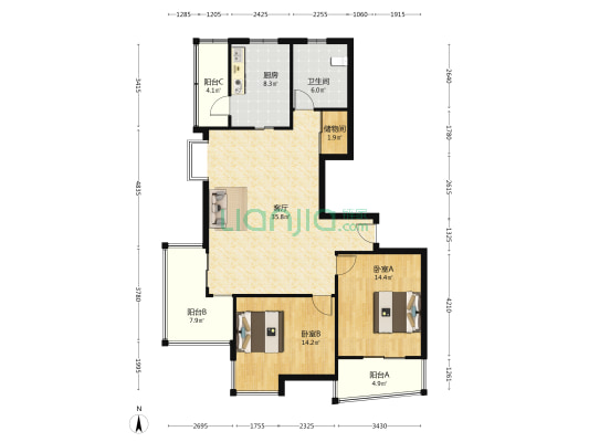 东瑞公寓 2室1厅1卫 116平方