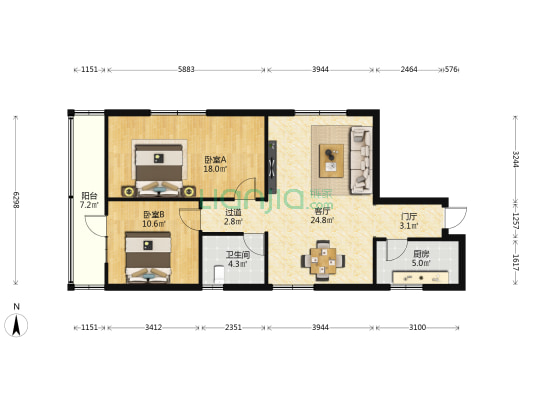 建行家属院（城北） 2室1厅1卫 104平方