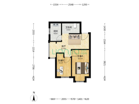 梦湖华苑 2室1厅1卫 60平方