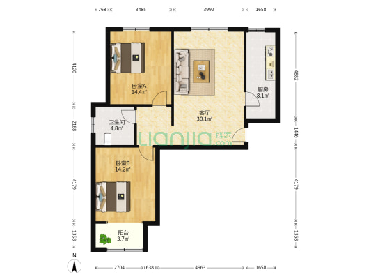 隆悦花园 2室1厅1卫 105平方