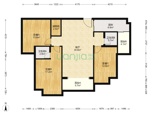 昌新家园 3室1厅2卫 135平方