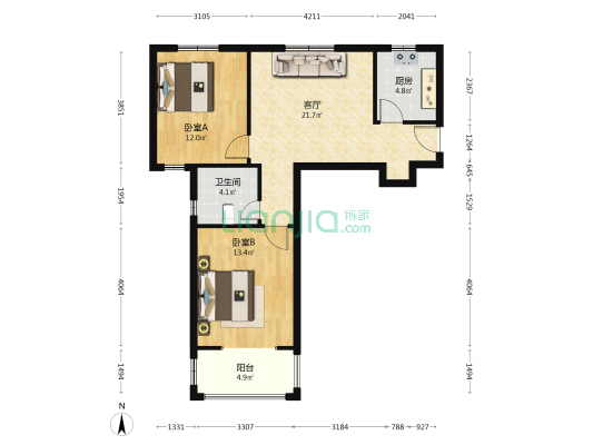 民乐城惠园 2室1厅1卫 85平方