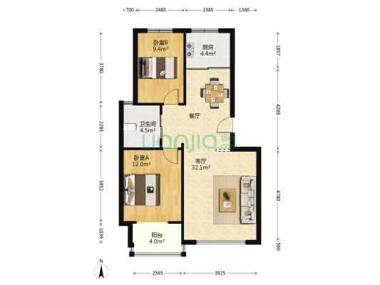 南庭欣景 2室1厅1卫 86平方