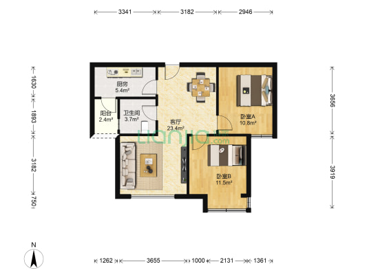 龙湖三千里A区一期 2室1厅1卫 78平方