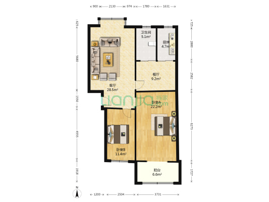 南北双通透户型 全天采光无遮挡,房本满五唯一-户型图