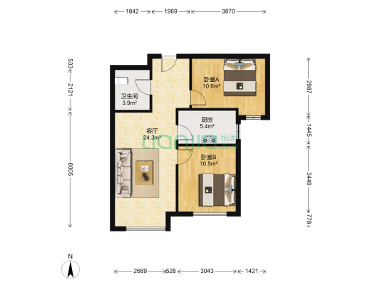 此房满二税费低，业主急售，两居南向-户型图