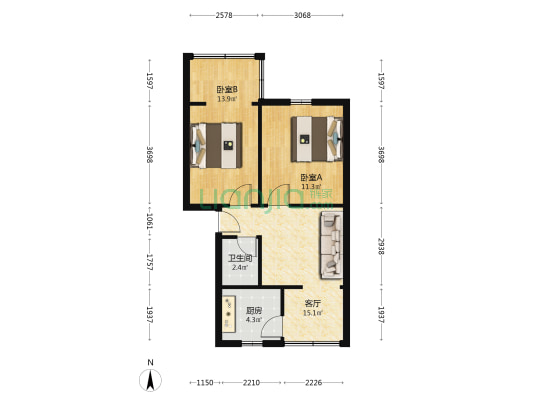 九里堤南路75号 2室1厅1卫 51平方