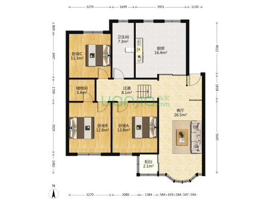 虹泰公寓东区 3室1厅1卫 120平方