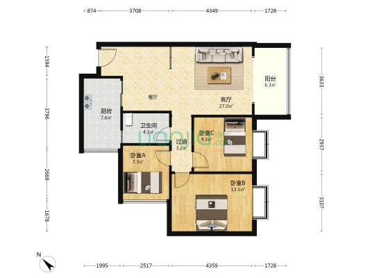 盛世观邸 3室1厅1卫 91平方