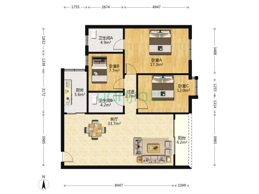宏骏豪庭(容桂) 3室1厅2卫 130平方