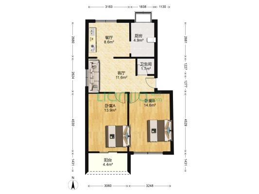 球场路127到165号 2室2厅1卫 74平方