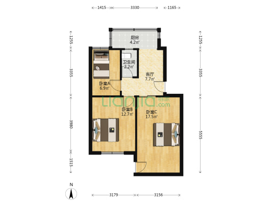 十二粮店家属院 3室1厅1卫 58平方