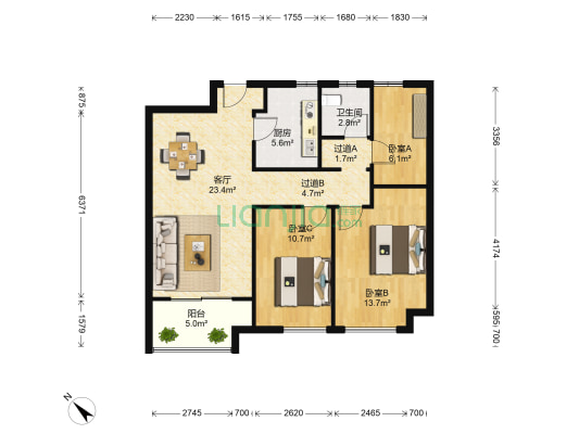 万科海上新园 3室1厅1卫 78平方