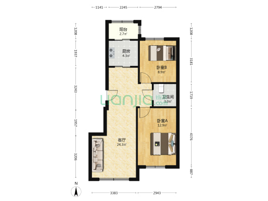 金色家园二期 2室1厅1卫 79平方