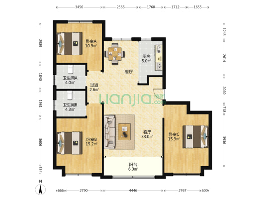 开元盛世·信园二期 3室1厅2卫 120平方