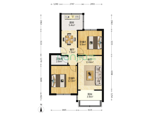 中铁十四局二公司宿舍东院 2室2厅1卫 66平方