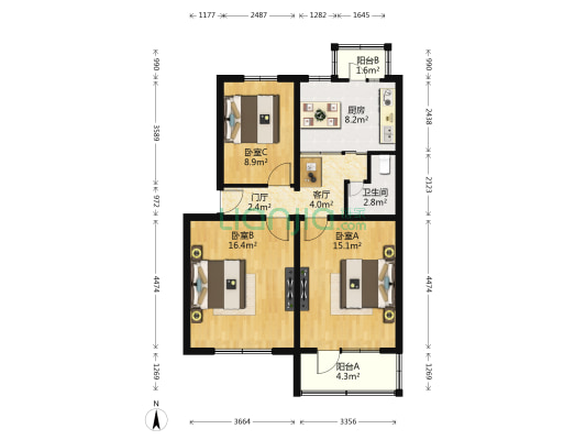 田村路23号院 3室1厅1卫 79平方