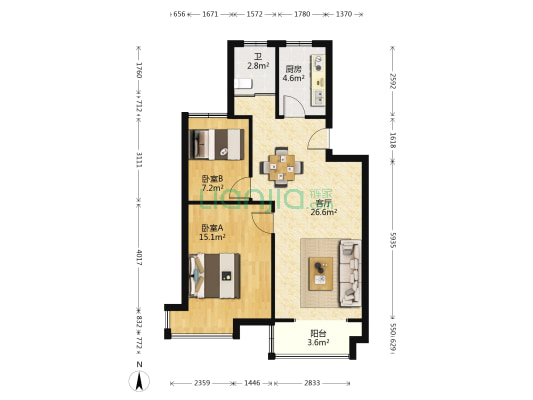 五云家园一区1-16幢 2室1厅1卫 76平方
