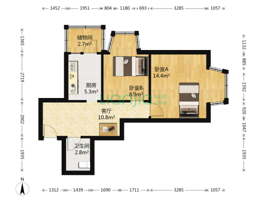 乐民小区 2室1厅1卫 55平方