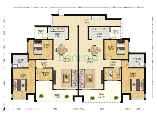 医大蟠龙润泽苑 5室2厅2卫 200平方