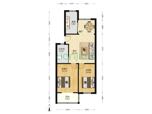 铁路冰厂宿舍 2室1厅1卫 79平方