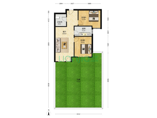 高铁新干线 2室1厅 南-户型图
