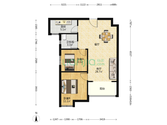 花山学府东区 2室1厅1卫 79平方