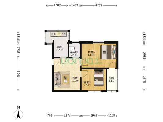 昆明路244号院 2室1厅1卫 57平方