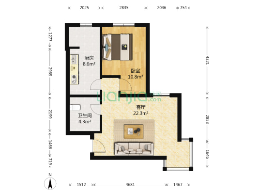 育新花园南里 1室1厅1卫 62平方