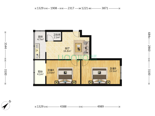 和泽苑 2室1厅1卫 63平方