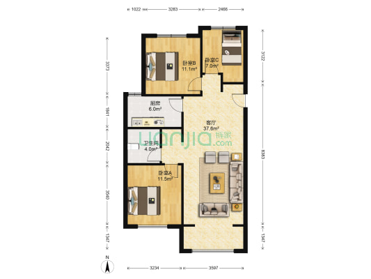 保利金香槟 3室1厅1卫 104平方