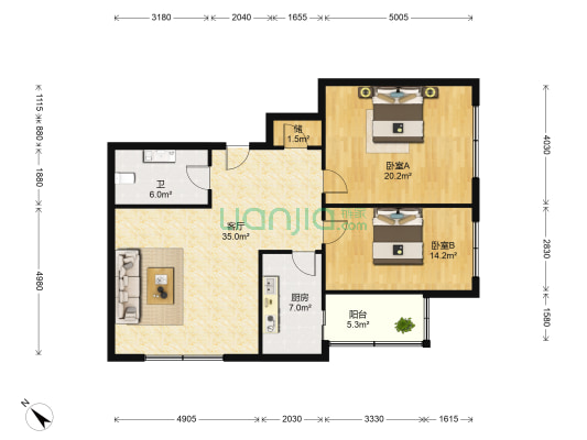 搪瓷小区 2室1厅1卫 119平方
