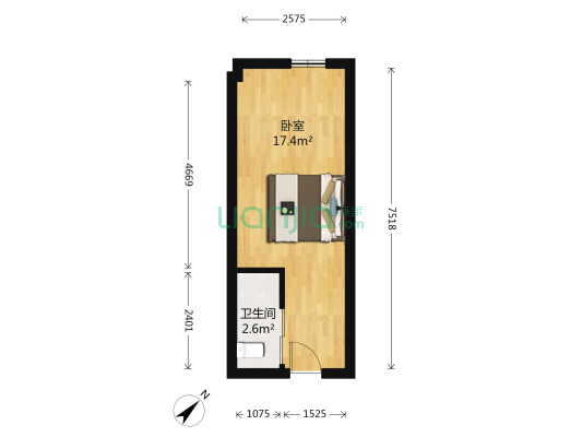 岭湖大厦 1室0厅1卫 36平方