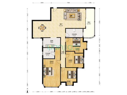 兴塘东平街138号 4室1厅2卫 150平方