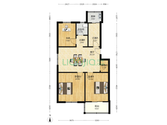金水花园B区 3室1厅1卫 89平方