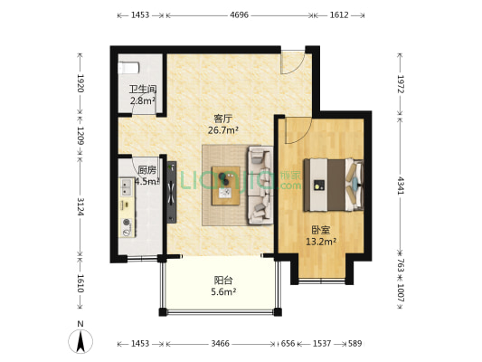 凯瑞安园 1室1厅1卫 65平方